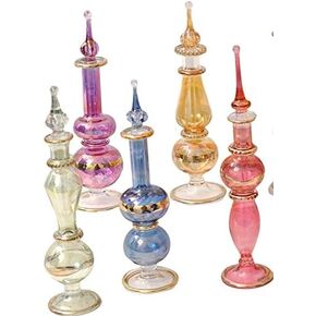 CraftsOfEgypt Genie Blown Glass Miniature Perfume Bottles for Perfumes & Essential Oils, Set of 30 Decorative Vials, Each 4" High (12cm), Assorted Colors