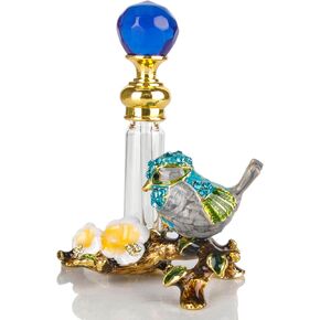 SEVENBEES 25ml Refillable Glass Perfume Bottle with Red Cardinal Bird Figurine Collectible - Empty Glass Bottle for Essential Oil Fragrance - Hand Painted Enameled Gift Dresser Table Decor