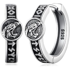 Viking Hoop Earrings 925 Sterling Silver Viking Raven Earrings Viking Gifts for Men Women