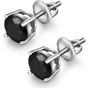 Brilliant CZ Diamond Stud Earrings with Screw Back, Platinum Plated & 925 Sterling Silver Cubic Zirconia Stud Earrings for Women/Men, CZ Stud Earrings with Long & Thick Post, 4MM-8MM