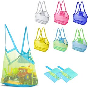 Mesh Beach Bag, Foldable Quick Dry Net Tote, Beach Toys Organizer Storage Bag for Holding Toys, Balls, Shell or Other Beach Items, Beach Necessaries Large Storage Bag Stay Away from Sand and Water in Kuwait