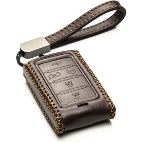 Vitodeco Genuine Leather Smart Key Fob Case Compatible with Jeep Wagoneer, Jeep Grand Wagoneer, Jeep Grand Cherokee 2022 - 2024 (6-Button, Black)