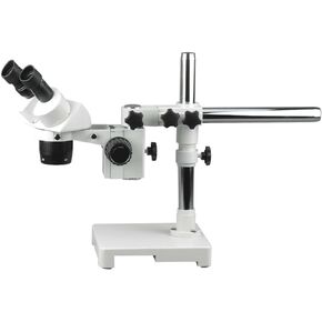 AmScope SW-3B13X Binocular Stereo Microscope, WH10x Eyepieces, 5X/10X/15X/30X Magnification, 1X/3X Objective, Single-Arm Boom Stand, Includes 0.5x Barlow Lens