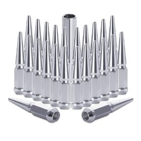 Lichamp 24pcs M14x1.5 Spike Lug Nuts for Trucks, Partial Compatible with Chevy Silverado 1500 Tahoe, Ford F150 Expedition and Dodge Ram 1500, Chrome Hex Turner with Cone Seat