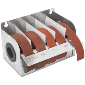 Steel Sandpaper Dispenser with 5 Cloth Abrasive 1" x 20' Rolls Ideal for Wood Turners, Furniture Restoration, Automotive, Home, Workshop and General Use