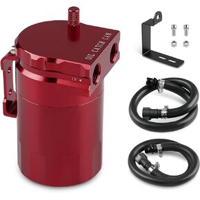 JDMON Oil Catch Can, Aluminum Oil Separator Tank Compatible with 2014-2018 Chevy Silverado 1500 GMC Sierra 1500, 2015-2020 Chevy Tahoe Suburban GMC Yukon, Oil Air Reservoir with Fuel Line, 350ML, Red