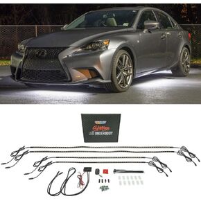 LEDGlow 4pc White Flexible Car Slimline LED Underbody Underglow Accent Neon Lighting Kit - 4 Unique Patterns - Water Resistant, Low Profile Tubes - Includes Control Box & Remote