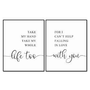 Take My Hand Take My Whole Life Too Wall Decor Romantic Lyrics Wall Art Print Bedroom Signs Love Lyrics Bedroom Decor, Set Of 2 Prints, 11x14inch Unframed