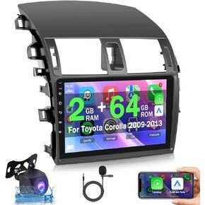 [2+64G] Android 13 Car Stereo for Toyota Corolla 2009-2013 - Wireless Apple Carplay and Android Auto - 9 Inch 2.5D Touchscreen Corolla Radio - EQ Sound/GPS/WiFi/SWC + AHD Backup Camera + Mic