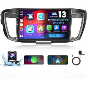 [2+64G] ستيريو Android 13 لسيارة Honda Accord 2013-2016، رابط مرآة تلقائي Apple CarPlay Android، شاشة لمس 10.1 بوصة مع GPS Navi WiFi RDS BT SWC كاميرا احتياطية in Kuwait