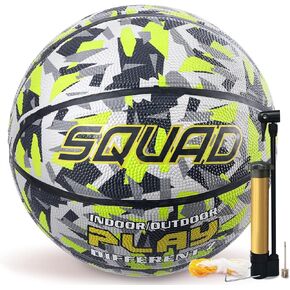 SQUAD Colored Camo Outdoor Basketball - High-Performance Rubber Basketball, Official Regulation Size 7 (29.5''), Includes Pump and Mesh Bag