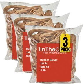 أربطة مطاطية 1InTheOffice مقاس 64، أربطة مطاطية مرنة بوزن 1/4 رطل، 3 عبوات