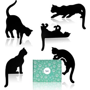 YuQi 5PCS Black Cat Wall Art Decor Set, Wooden Black Cat Silhouettes for Mother's Day Christmas Gifts for Cat Lovers, Wood Cat Wall Sculptures Collectible Figurines w/Gift Box for Home Office Decor