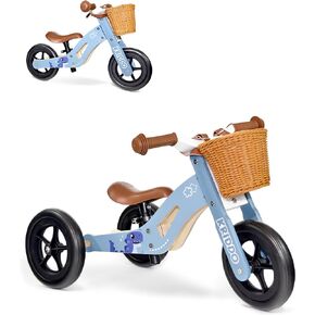 KRIDDO 2 in 1 Wooden Kids Tricycle and Balance Bike for 1-4 Years Old, No-Pedal Tricycle and Toddler Balance Bike with Basket and Adjustable Seat, Ideal for Outdoor and Indoor, Pink