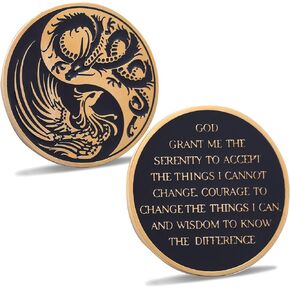 LParkin Dragon and Phoenix Yin Yang Sobriety Chip AA Coins and Medallions, Alcoholics Anonymous Medallion, Token Sobriety Gifts for Men Women