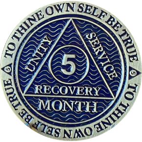 5 Month AA Medallion Antique Bronze Dusty Blue Color Sobriety Chip