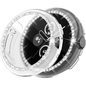 [2Pack] RICHONE Bling Screen Protector Compatible with Google Pixel Watch 2 (2023) 41mm, Diamond TPU Face Protector for Google Pixel Watch 1 Lightweight Anti-Fall Covers for Women Men (Clear*2)