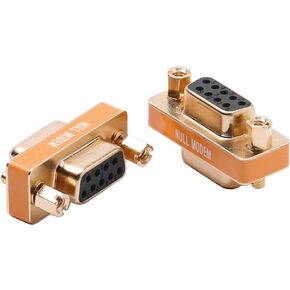 DB9 Null Modem Adapter Female to Female Slimline Data Transfer Serial Port Adapter Gold Plated 2 Pack
