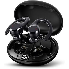 Wireless Workout Earbuds Over Ear Earbuds 10H Single Playtime with Power Display, IPX6 Waterproof Wireless Earbuds Running Comfortable Premium Sound Gym Headphones (Black)