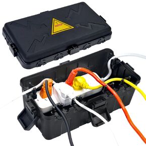 Medium Outdoor Electrical Box,Weatherproof Connection Box w/6 Cable Seal Entry, IP54 Waterproof Extension Cord Cover Protect Power Strip,Timer Outlet,Socket,Plug,Holiday Lights,Black