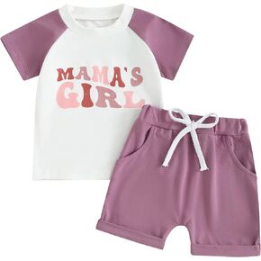 Mamas Boy Baby Clothes Infant Toddler Mama's Girl Outfit Embroidery T-shirt Top Shorts Set Mothers Day Clothing