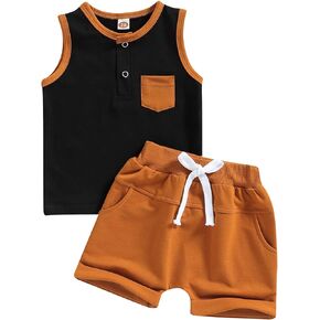 Unisex Toddler Baby Boy Girl Summer Clothes Sleeveless Vest Tank Top+Short Pants Cotton Two Piece Solid Outfit Set