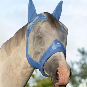 Harrison Howard CareMaster Horse Fly Mask UV Protective Fine Mesh with Extra Wool Soft Touch on Skin Champion Blue L