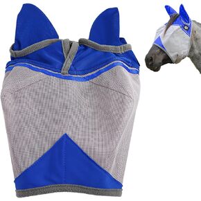 RS Premium Horse Fly Mask with Ears | Smoothly Protect Face and Ears from UV & from Insects | Made with Durable elasticable Lattice | Sweat Absorber | Comfortable & Relaxable | Size: Medium & Large