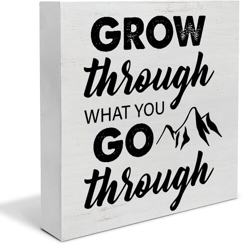Inspiration Grow Quote Wood Box Sign Decor Desk Sign Grow Through What You Go Through Wooden Box Block Sign Rustic Home Office Shelf Wall Decoration in Saudi Arabia