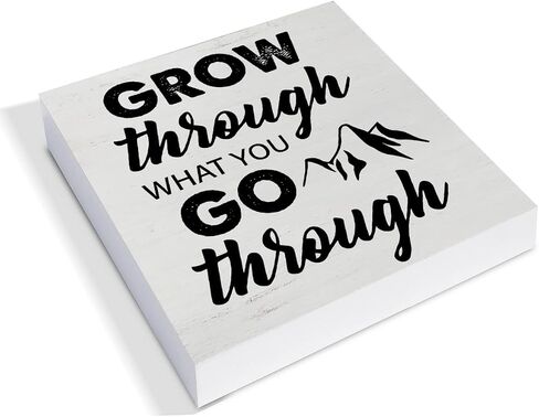 Inspiration Grow Quote Wood Box Sign Decor Desk Sign Grow Through What You Go Through Wooden Box Block Sign Rustic Home Office Shelf Wall Decoration in Saudi Arabia