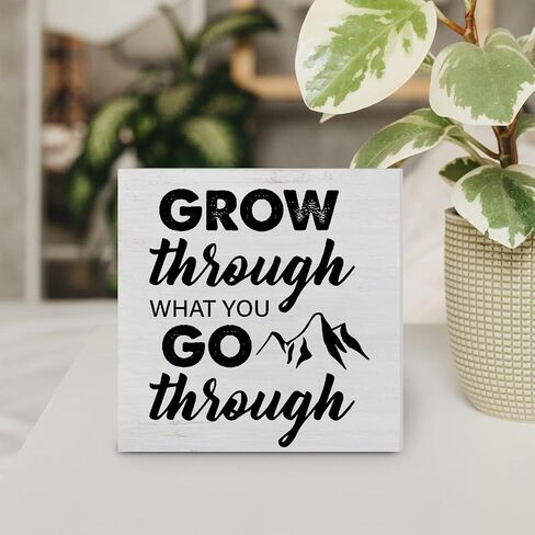 Inspiration Grow Quote Wood Box Sign Decor Desk Sign Grow Through What You Go Through Wooden Box Block Sign Rustic Home Office Shelf Wall Decoration in Saudi Arabia