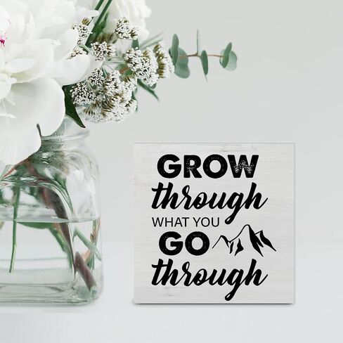 Inspiration Grow Quote Wood Box Sign Decor Desk Sign Grow Through What You Go Through Wooden Box Block Sign Rustic Home Office Shelf Wall Decoration in Saudi Arabia