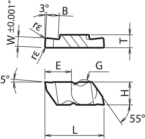 KYOCERA KCGP3094L TC40 Cera-Notch Grooving Insert، KCGP، TC40 Grade، Cermet، TiC/TiN، نصف قطر الزاوية 0.008 بوصة، اليد اليسرى، حافتا قطع، عرض الأخدود 0.094 بوصة in Saudi Arabia