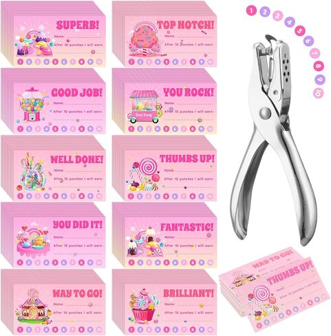 Outus 200 قطعة من بطاقة Candyland Reward Punch Card، بطاقات الولاء Lollipop Candy، بطاقات ثقب للفصل الدراسي مع مجموعة أدوات ثقب محمولة، بطاقات لكمة السلوك للأعمال الصغيرة، الأطفال، الطلاب، المنزل، المدرسة، المدرسة in Saudi Arabia