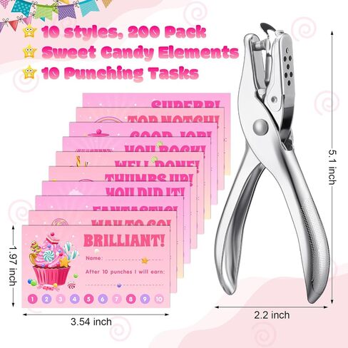 Outus 200 قطعة من بطاقة Candyland Reward Punch Card، بطاقات الولاء Lollipop Candy، بطاقات ثقب للفصل الدراسي مع مجموعة أدوات ثقب محمولة، بطاقات لكمة السلوك للأعمال الصغيرة، الأطفال، الطلاب، المنزل، المدرسة، المدرسة in Saudi Arabia