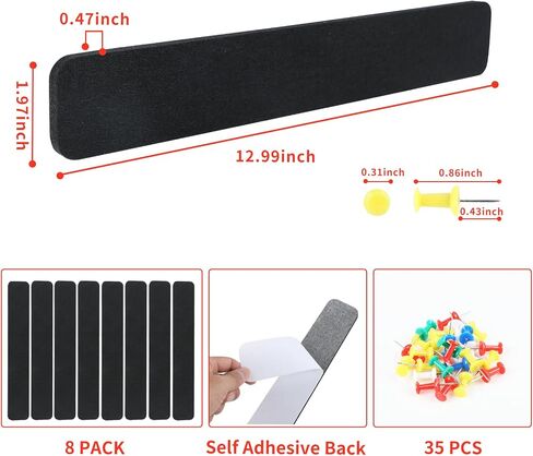Self-Adhesive Felt Pin Bulletin Board Decorations - Wall Cork Board Sheet Lightweight Felt Strips with Adhesive Backing Includes 8 Felt Strips and 30 Pushpins for Classroom, Office in Saudi Arabia