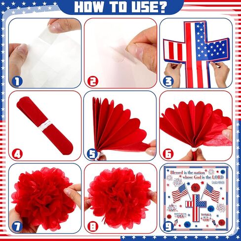 67 Pcs 4th of July Bulletin Board God Bless The USA Bulletin Board American Flag Cross Cutouts 3D Paper Flower Independence Day Patriotic Christian Religious Classroom Sunday School Decoration in Saudi Arabia