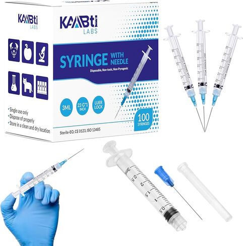 100 Pack 3 ml/cc Syringes with Needles-23G, 1.0 inch Needle Luer Lock Syringe- Sterile, Sample Injection, Labs, Disposable, Individually Packaged in Saudi Arabia