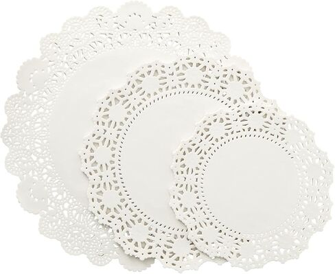 Juvale 150 Pack Round White Paper Doilies for Crafts, Tableware Decor, Parties, Wedding, Assorted Size Charger Plates for Cakes, Desserts (6.5, 8.5, and 10.5 Inch) in Kuwait