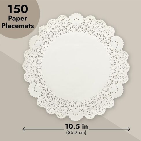Juvale 150 Pack Round White Paper Doilies for Crafts, Tableware Decor, Parties, Wedding, Assorted Size Charger Plates for Cakes, Desserts (6.5, 8.5, and 10.5 Inch) in Kuwait