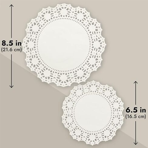 Juvale 150 Pack Round White Paper Doilies for Crafts, Tableware Decor, Parties, Wedding, Assorted Size Charger Plates for Cakes, Desserts (6.5, 8.5, and 10.5 Inch) in Kuwait