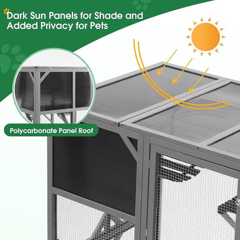 حاوية قطط خشبية خارجية مقاس 68 بوصة مع منازل قيلولة، منزل كيتي فاخر مع منصات قفز وسقف أسفلت مقاوم للعوامل الجوية، مأوى للسكن في بيت كيتي in Kuwait
