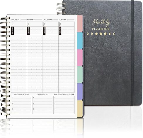 مخطط الحياة الأسبوعي والشهري - منظم، مجلة الامتنان - غير مؤرخ، سنة واحدة - غطاء بني فاخر، مخطط ربط مزدوج الأسلاك، أكثر من 100 ملصق، فواصل ملونة متضمنة (11 بوصة × 8.5 بوصة) in Kuwait