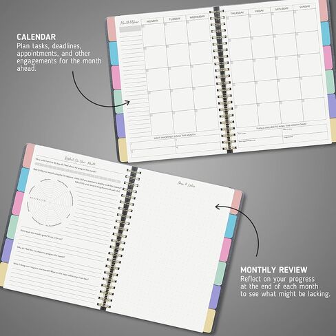 مخطط الحياة الأسبوعي والشهري - منظم، مجلة الامتنان - غير مؤرخ، سنة واحدة - غطاء بني فاخر، مخطط ربط مزدوج الأسلاك، أكثر من 100 ملصق، فواصل ملونة متضمنة (11 بوصة × 8.5 بوصة) in Kuwait