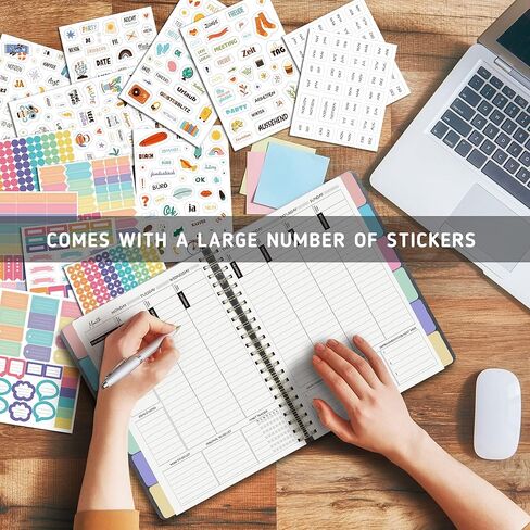 مخطط الحياة الأسبوعي والشهري - منظم، مجلة الامتنان - غير مؤرخ، سنة واحدة - غطاء بني فاخر، مخطط ربط مزدوج الأسلاك، أكثر من 100 ملصق، فواصل ملونة متضمنة (11 بوصة × 8.5 بوصة) in Kuwait