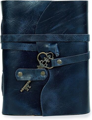 Vintage Leather Journal - Antique Handmade Leather Bound Journal with Old Fashioned Deckle Edge Paper - Drawing Journal Perfect for Writing, a Book of Shadows Journal (7 inch Royal Blue Key Closure) in Saudi Arabia