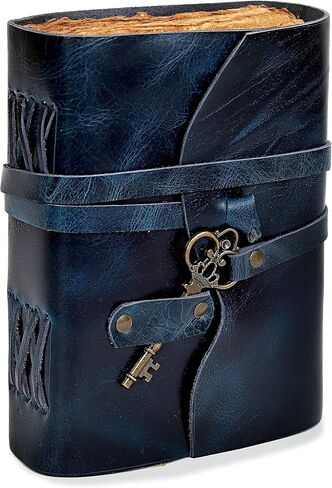 Vintage Leather Journal - Antique Handmade Leather Bound Journal with Old Fashioned Deckle Edge Paper - Drawing Journal Perfect for Writing, a Book of Shadows Journal (7 inch Royal Blue Key Closure) in Saudi Arabia