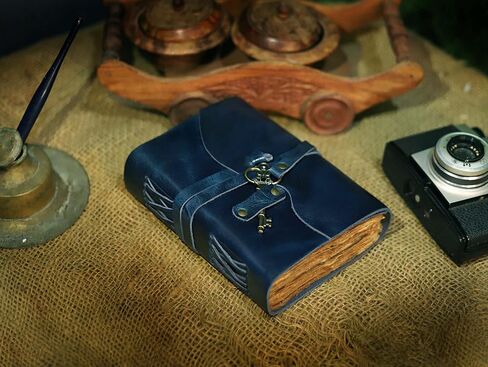 Vintage Leather Journal - Antique Handmade Leather Bound Journal with Old Fashioned Deckle Edge Paper - Drawing Journal Perfect for Writing, a Book of Shadows Journal (7 inch Royal Blue Key Closure) in Saudi Arabia