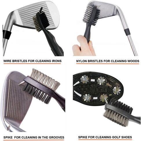 Golf Club Brush and Groove Cleaner Brush Brushes in 5 for Golf Shoes/Golf Club/Golf/Golf Groove, Attach 2 feet Retractable Zip-line Aluminum Carabiner in Saudi Arabia