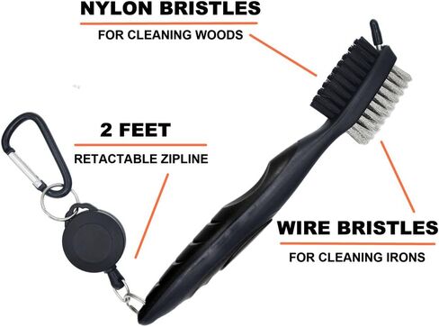 Golf Club Brush and Groove Cleaner Brush Brushes in 5 for Golf Shoes/Golf Club/Golf/Golf Groove, Attach 2 feet Retractable Zip-line Aluminum Carabiner in Saudi Arabia